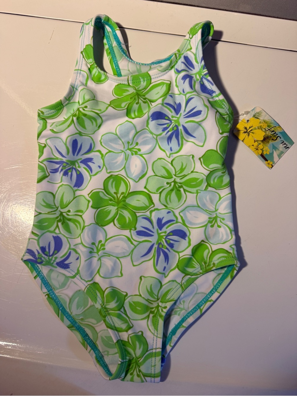 Kanu Surf Kids Floral One-Piece Swimsuit - Green & Blue Hawaiian Inspired
